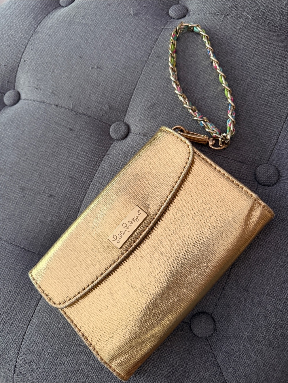 Lilly Pulitzer Metallic Gold Wristlet with Braided Strap